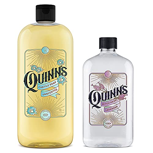 Quinn's Pure Castile Organic Unscented Liquid Soap 32 oz Alcohol Free Lavender Witch Hazel with Aloe Vera 16oz
