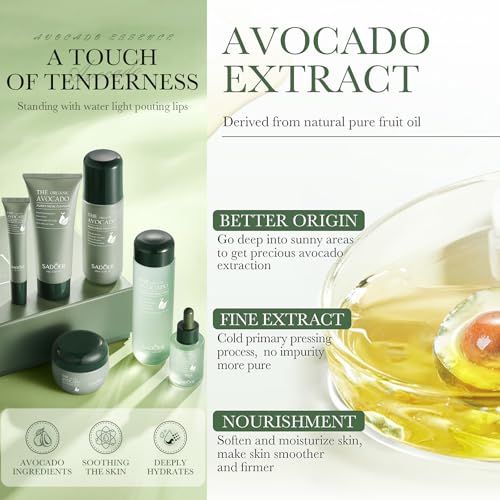 Avocado Skin Care Set for Women, 6-In-1 Skincare Gift Set With Facial Cleanser, Face Serum, Face Cream, Eye Cream, Toner, moisturizing lotion. Skin Care Sets & Kits, Hydrating Facial Kit
