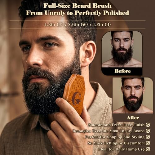 Beard Brush & Comb Set for Men - Handmade Sapele Wood Grooming Kit