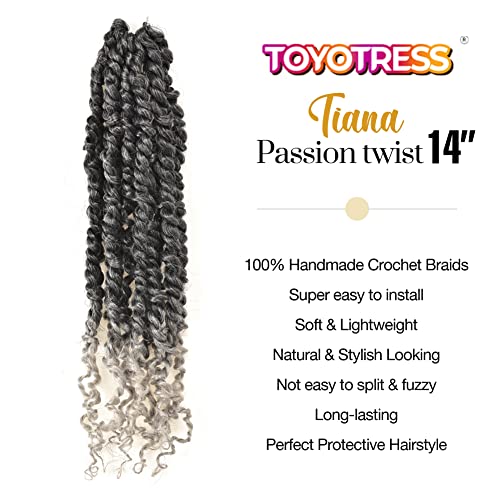 ToyoTress Tiana Passion Twist Hair - 14 Inch 8 Pack Ombre Gray Pre-Looped Crochet Braid