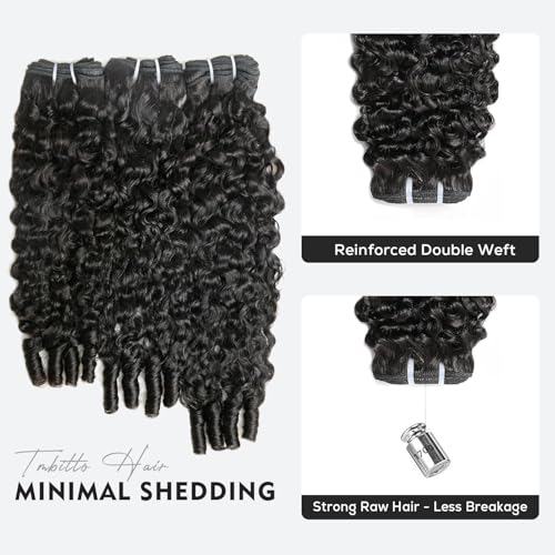Tmbitto Burmese Curly Human Hair Bundles 16 Inch Natural Black 3C4A Spiral Weave