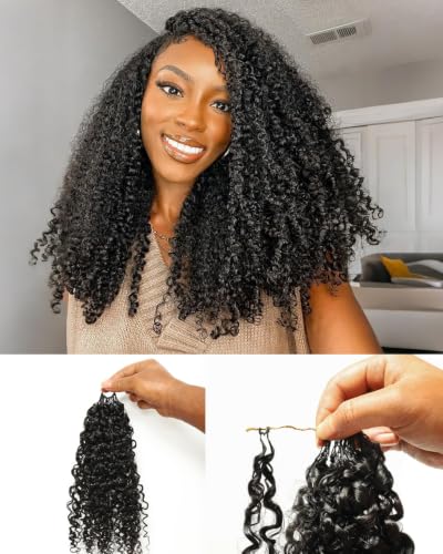Topunique Burmese Curly Human Crochet Hair 14 Inch 4 Pack Natural Black #1B