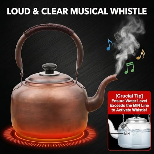 Bronze 3.2 Quart Solid Copper Whistling Kettle - Large Capacity & Cool-Touch Handle