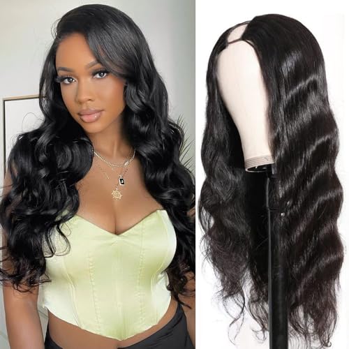 Tahikie 14 Inch Brazilian Virgin Human Hair U Part Wig Body Wave 250% Density Glueless Lace Front for Black Women