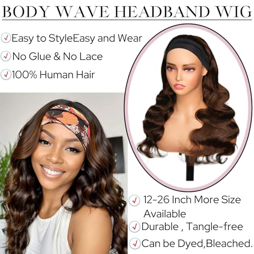 Chocolate Brown Human Hair Headband Wig 12 Inch 180 Density Glueless Virgin Brazilian #4