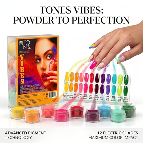 TONES Acrylic Powder Collection Vibes - 12 Shades Nail Art Set, Durable Finish