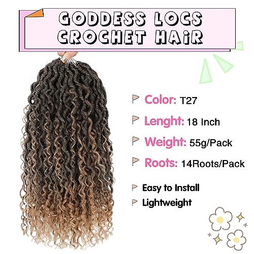 Fulcrum Goddess Locs Crochet Hair 18 Inch Pack of 8 Curly Faux Locs for Black Women T27#