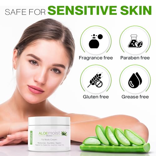 8 oz Organic Aloe Vera Face & Body Moisturizer with Vitamin E, C, Retinol & Shea Butter – Anti-Aging Hydrating Cream for Sensitive Skin