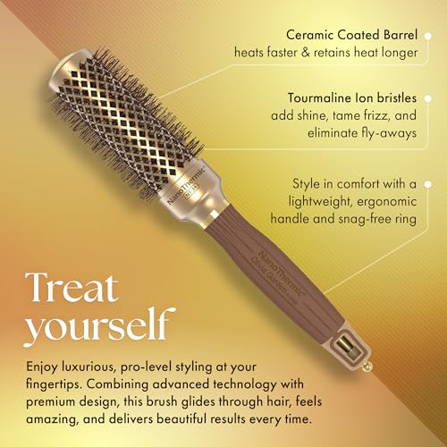 Professional Thermal Hair Brush 1 1/4 Inch - Gold/Chocolate - Olivia Garden NanoThermic
