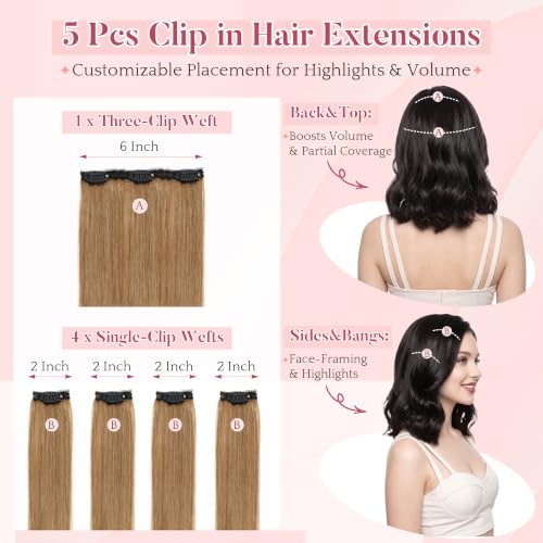 SEGO Clip-In Short Hair Extensions Light Brown 10 Inch - Real Human Hair