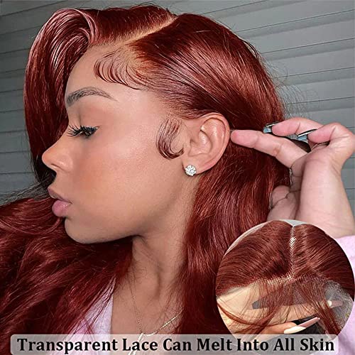 Reddish Brown Body Wave Lace Front Wig - 24 Inch Human Hair, 13x6 Deep Parting
