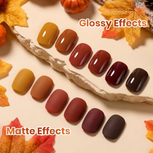 Fall Gel Polish Set - 6 Cozy Mocha Cocoa Shades with Fall Collection and Color Swatch Card - Brown Variation