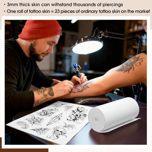 White 148x6.3 Inch Silicone Tattoo Practice Skin Roll with Scissors, 3mm Thickness