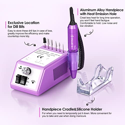 Purple 20000RPM Professional Nail Drill Machine with 6 Bits & 106 Sanding Bands