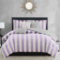 Reversible Bedding Set Queen Lavender White Stripe 6 Piece Bedroom Decor