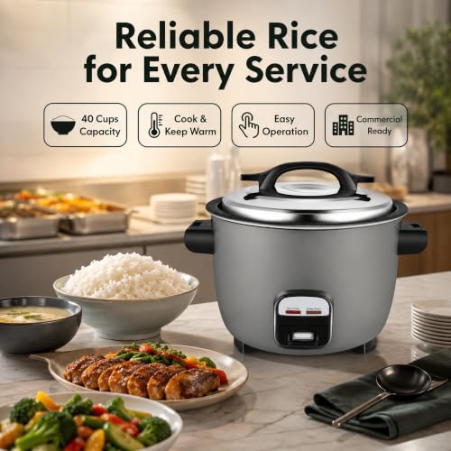 40 Cup Commercial Rice Cooker and Warmer with Non-Stick Pot