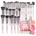 Pink Makeup Brush Set 54 Pcs with Organizer - Synthetic Face & Eye Tools for Women