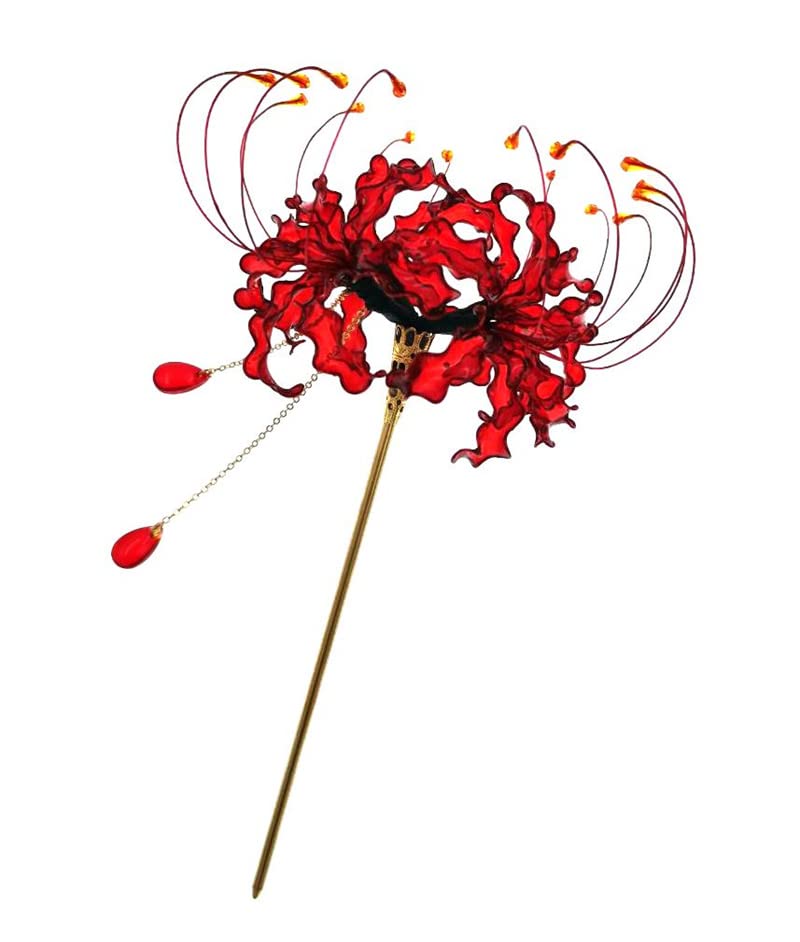 Handmade Lycoris Radiata Flower Hairpin - Kimono Kanzashi Hair Stick for Women & Girls