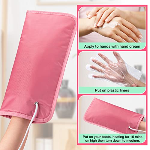 Electric Heated Mittens for Hand & Foot Warmth - Pink Paraffin Wax Gloves - Heated Mitts
