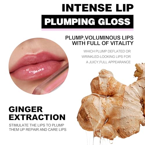 Hydrating Lip Plumper Gloss, Plumping Lip Oil, Lightweight High Shine Lip Plumper Gloss, Nourishing Long Lasting Non-Sticky Hydrating & Smoothing Lip Treatment for Dry Lips (Rose brown)