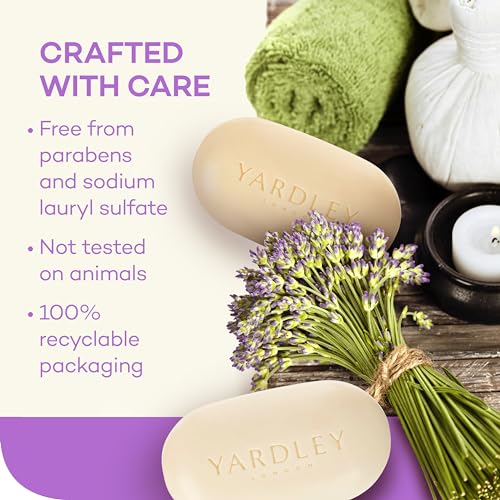 Yardley London Nourishing Bath Soap Bar English Lavender, Calms & Soothes with Pure Lavender Extracts & Essential Oils 4.0 oz Bath Bar, 2 Soap Bars (Pack of 2)