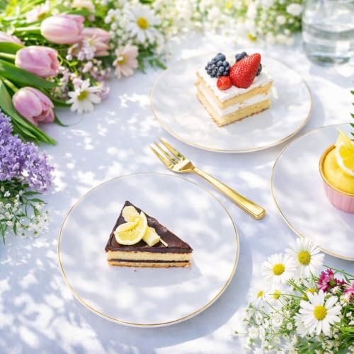White Gold 400pcs Dessert Plates & Forks Set for Parties & Weddings