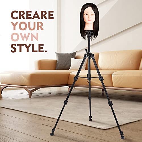 Heavy Duty Wig Stand with Adjustable Height and Black Finish for Making Wigs