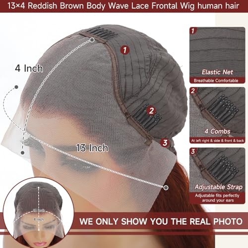 28 Inch Reddish Brown Lace Front Wig Human Hair 200% Density Body Wave HD Lace - Wigs-1