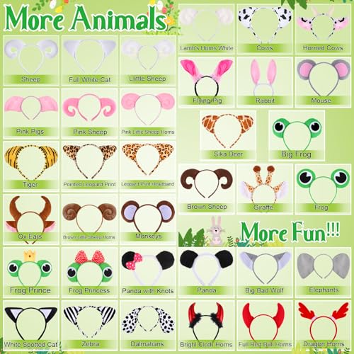 35 Pcs Animal Ears Headbands for Kids & Adults - Zoo Jungle Cat Hair Accessories