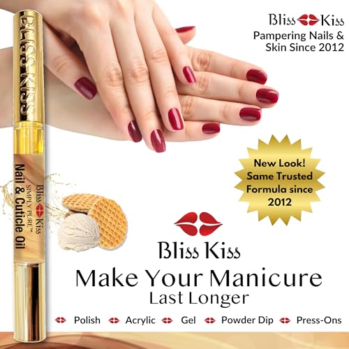 Bliss Kiss | 4 Vanilla Fragrance Nail Oil Cuticle Pens w/Vitamin E & Jojoba?Nail Strengthener Nail Growth Serum for Brittle Peeling Breaking Thin Nails