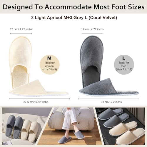 DECOUE 6 Pairs Disposable Slippers for Guest, Non Slip Spa Slides Washable Reusable House Shoes Hotel Indoor Slippers for Women Men, Home,Travel