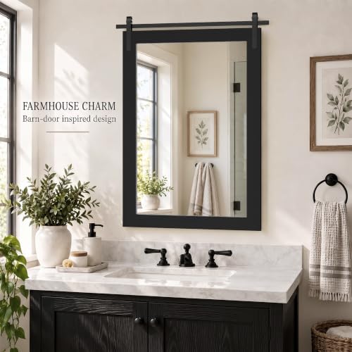 PAIHOME Black Farmhouse Bathroom Vanity Mirror 22x30 with Wooden Frame - Variation of THIS listing