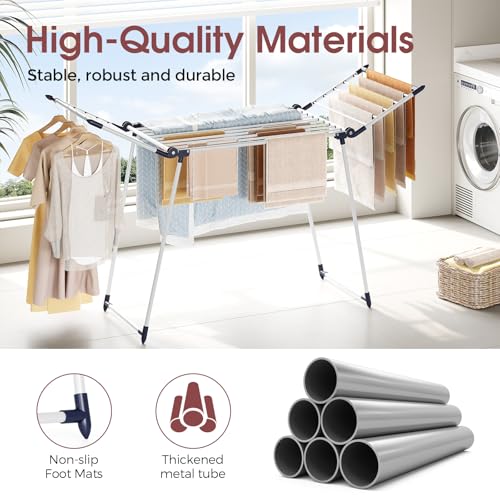 Large Capacity Clothes Drying Rack - White, 68.9 Inch, Foldable & Ready to Use