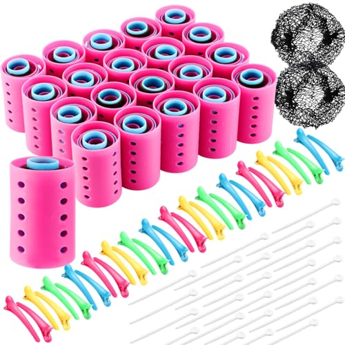 Plastic Hair Curlers Set with Pins Clips & Hair Nets - Multiple Sizes