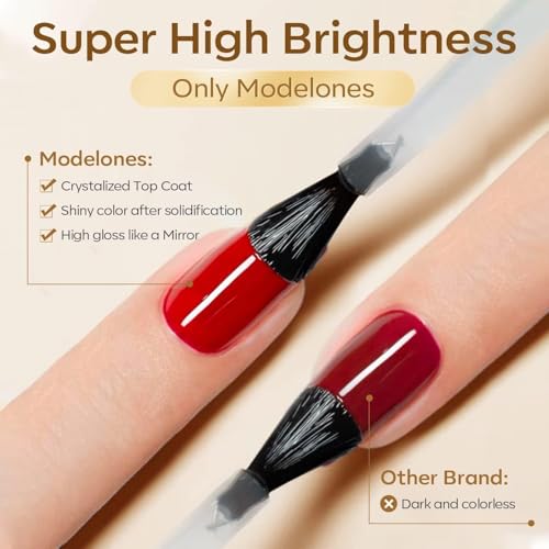 modelones No Wipe Gel Top Coat 2 * 100ml, No Wipe Top Coat Refill, High Gloss Long Lasting Finish for Home Nail Salon