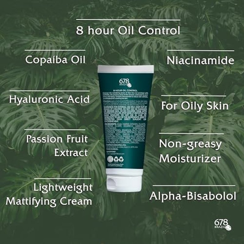678Brazil Oil Control Facial Moisturizing Gel - Hydrating Non-greasy Lightweight Mattifying Moisturizer - Oily & Acne-prone Complexion - Copaiba, Niacinamide, Hyaluronic Acid - 60g / 2.11oz
