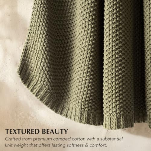EverGrace Organic Cotton Chunky Knit Throw Blanket 50x60 Olive Green