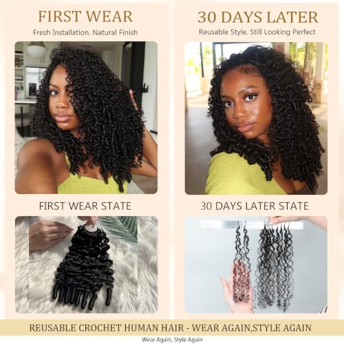 HC Burmese Curly Crochet Human Hair Bundles 16 Inch Natural Black Reusable Feather Crochet Hair for Black Women