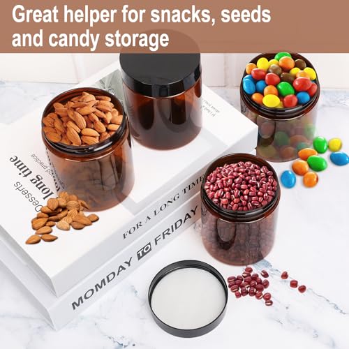 47 Packs 8 oz Plastic Jars with Black Lids, 8 oz Cosmetic Containers jars with Wide-Mouth for beads, rhinestones, sequins Cosmetics, Lotion, Cream, Ointments and More by KUKLIPJIM. (Brown)