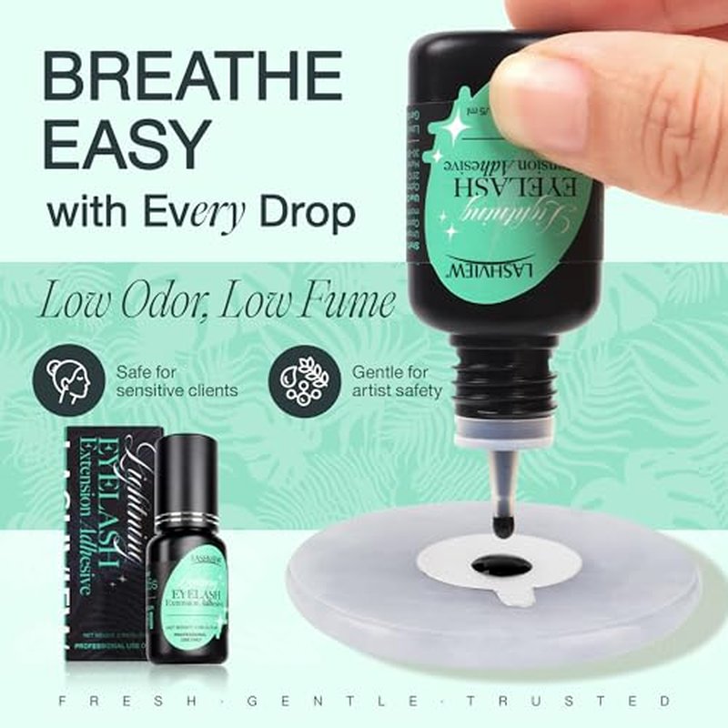 LASHVIEW Eyelash Extensions Glue, 0.3 Sec Fast Drying Retention 6-8 Weeks Black Adhesive Professional Sensitive Waterproof Glue 5ml /0.17 fl.oz FH01