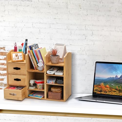 Large Bamboo Makeup Organizer with Drawers and Compartments for Vanity Storage