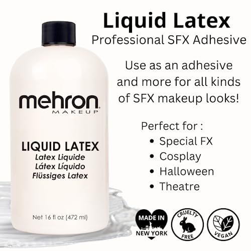 Mehron Makeup Liquid Latex Clear 16 oz - Special FX Adhesive & Texture Creator