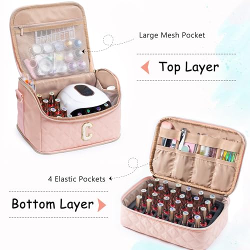 ELCUPA Personalized Initial Nail Polish Organizer C – Holds 48 Bottles & Tools