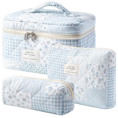 HBselect Floral Quilted Makeup Bag Set - 3 Pieces Large Travel Organizer A-3PCS-Floral 38