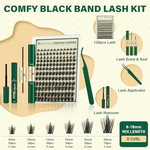 KEYYOU LASH California Sunset Manga Lash Clusters Kit 8-18mm Eyelash Clusters Kit DIY Lash Extension Natural Fairy Cluster Lashes with Lash Bond Seal Remover Applicator Soft Thin Band (Upgraded MG01)