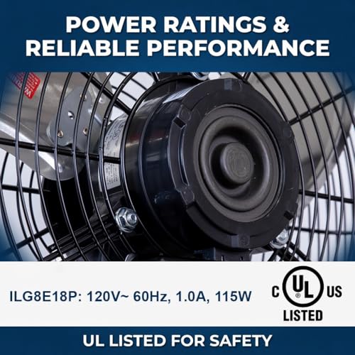 iLiving 18 Inch Wall Mount Fan - High Velocity 4550 CFM, 3 Speeds, Tilt, Heavy Duty Metal Construction
