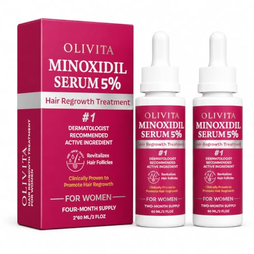 OLIVITA 5% Minoxidil Hair Regrowth Serum for Women & Men - 2 Pack, 4 Fl Oz Each