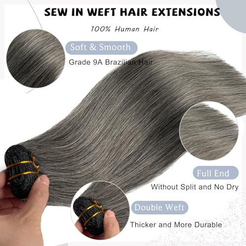Salt and Pepper Hair Wefts Sew-in Hair Extensions - Grey White Highlights - 12 Inch, 80G - Variation of THIS listing
