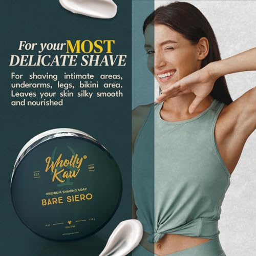WhollyKaw Unscented Suitable for Sensitive Skin Bare Siero Tallow Shaving Soap Enriched with Donkey Milk, Water Buffalo Milk, Whey Proteins, Omega 3, Hops Extract No Essential Oils No Fragrance.