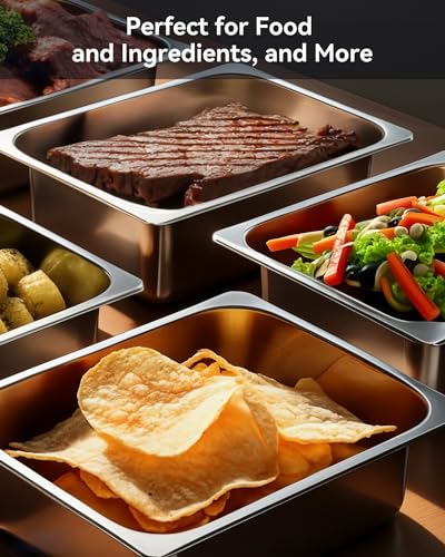 ZeroPone 4 Pack Full Size 4-Inch Deep Stainless Steel Hotel Pans with Lids, Thickened Commercial Food Storage